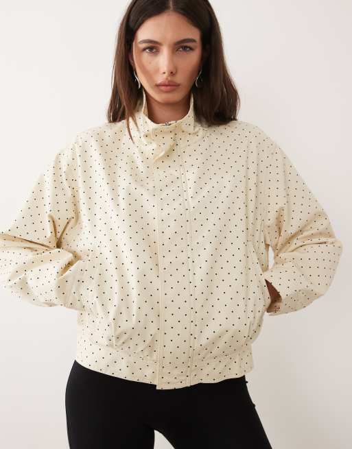 Mango Dots 100% cotton high neck zip up jacket in beige and black polka dots , 2 of 4