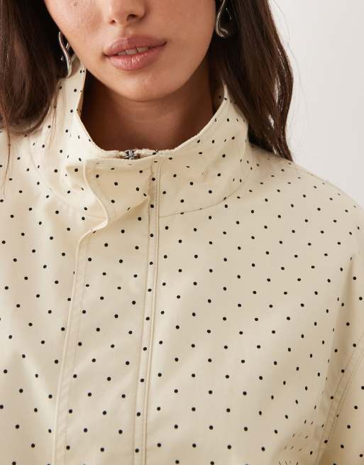 Mango Dots 100% cotton high neck zip up jacket in beige and black polka dots , 3 of 4