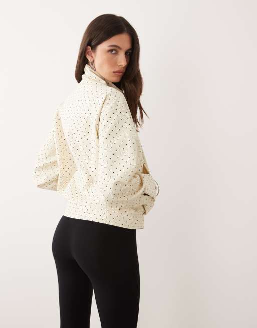 Mango Dots 100% cotton high neck zip up jacket in beige and black polka dots , 4 of 4