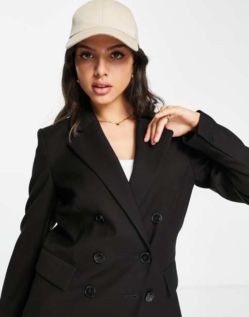 Mango double breasted hot sale blazer black