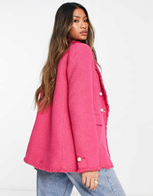 Mango double breasted blazer in pop pink | ASOS