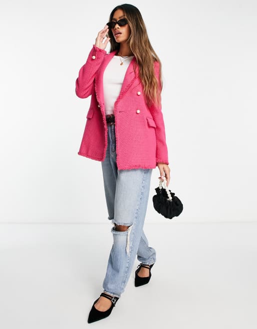 Mango double breasted blazer in pop pink | ASOS