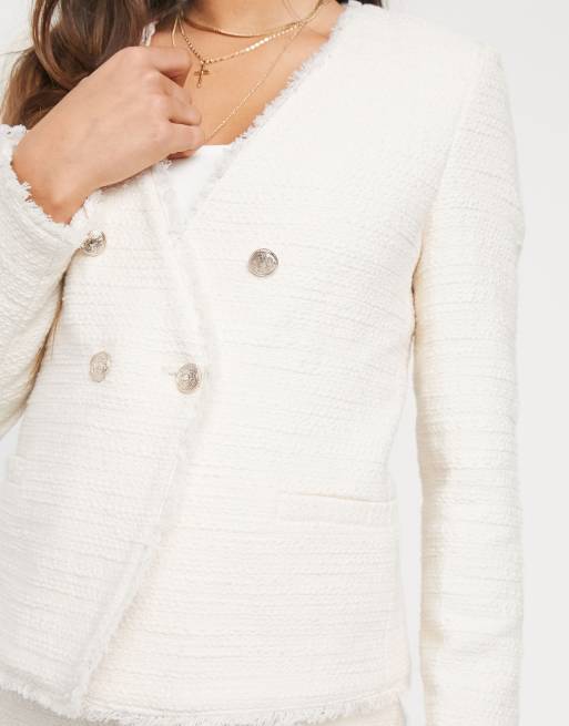 double breasted boucle blazer co-ord in cream | ASOS