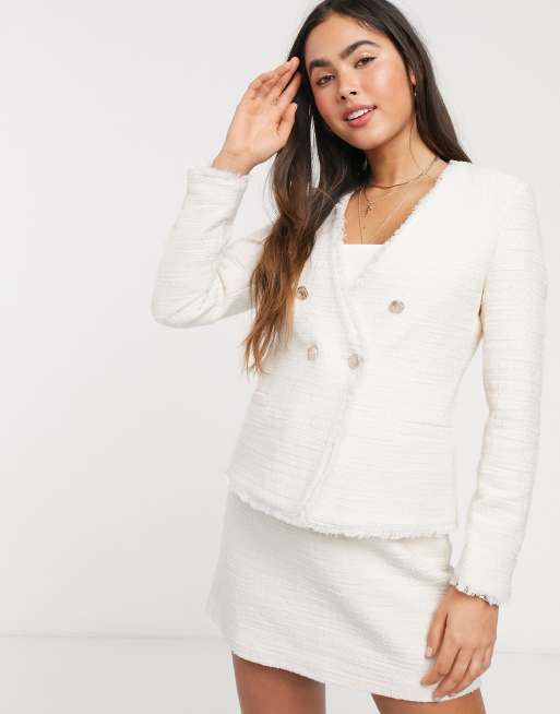 Mango double breasted boucle blazer two piece in cream