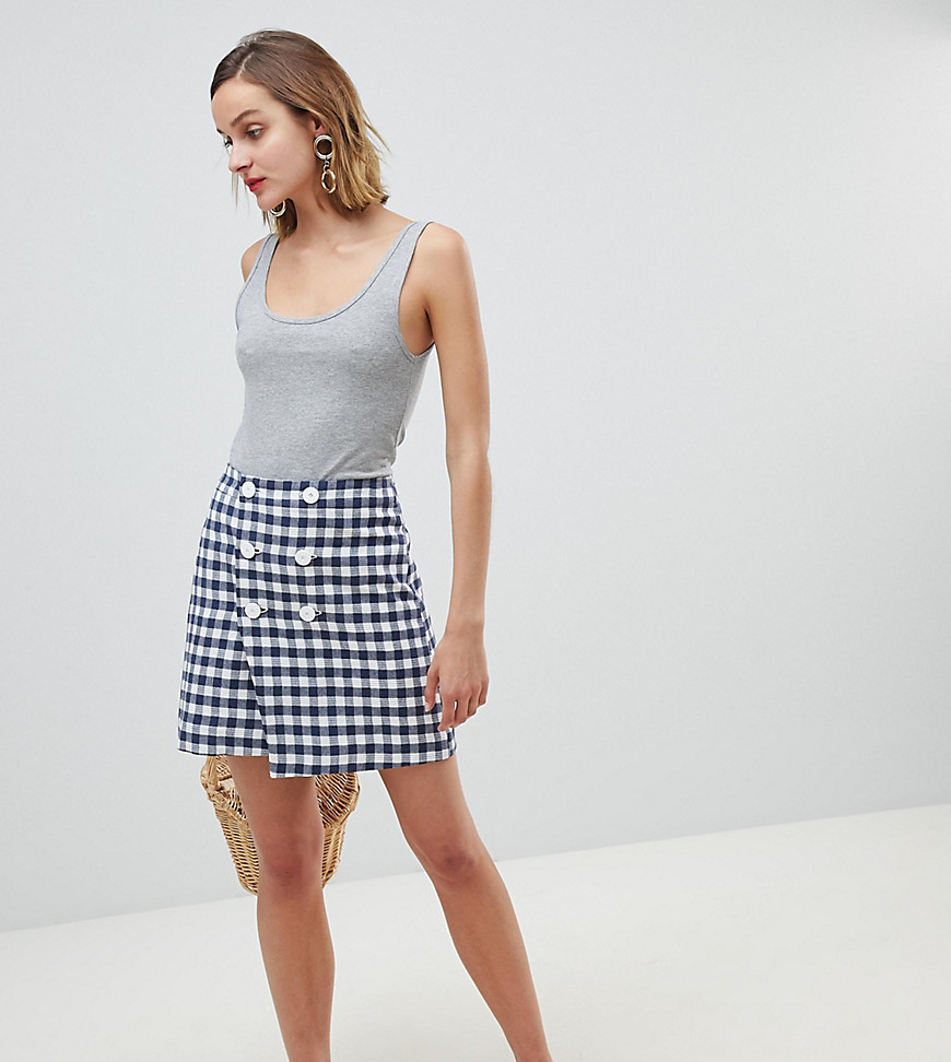 Mango double breasted check skirt in multi