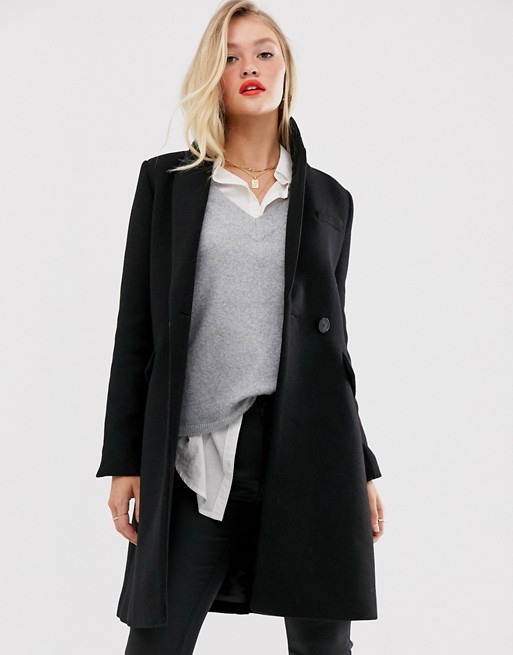 Mango double breasted coat in black
