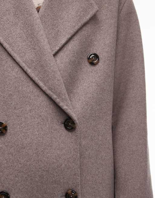 Mango - Double breasted lange wollen jas in bruin, 4 van 4