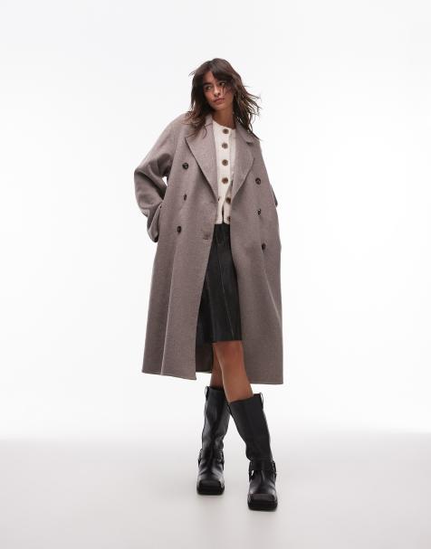 Mango double breasted longline wool coat in brown - view 1