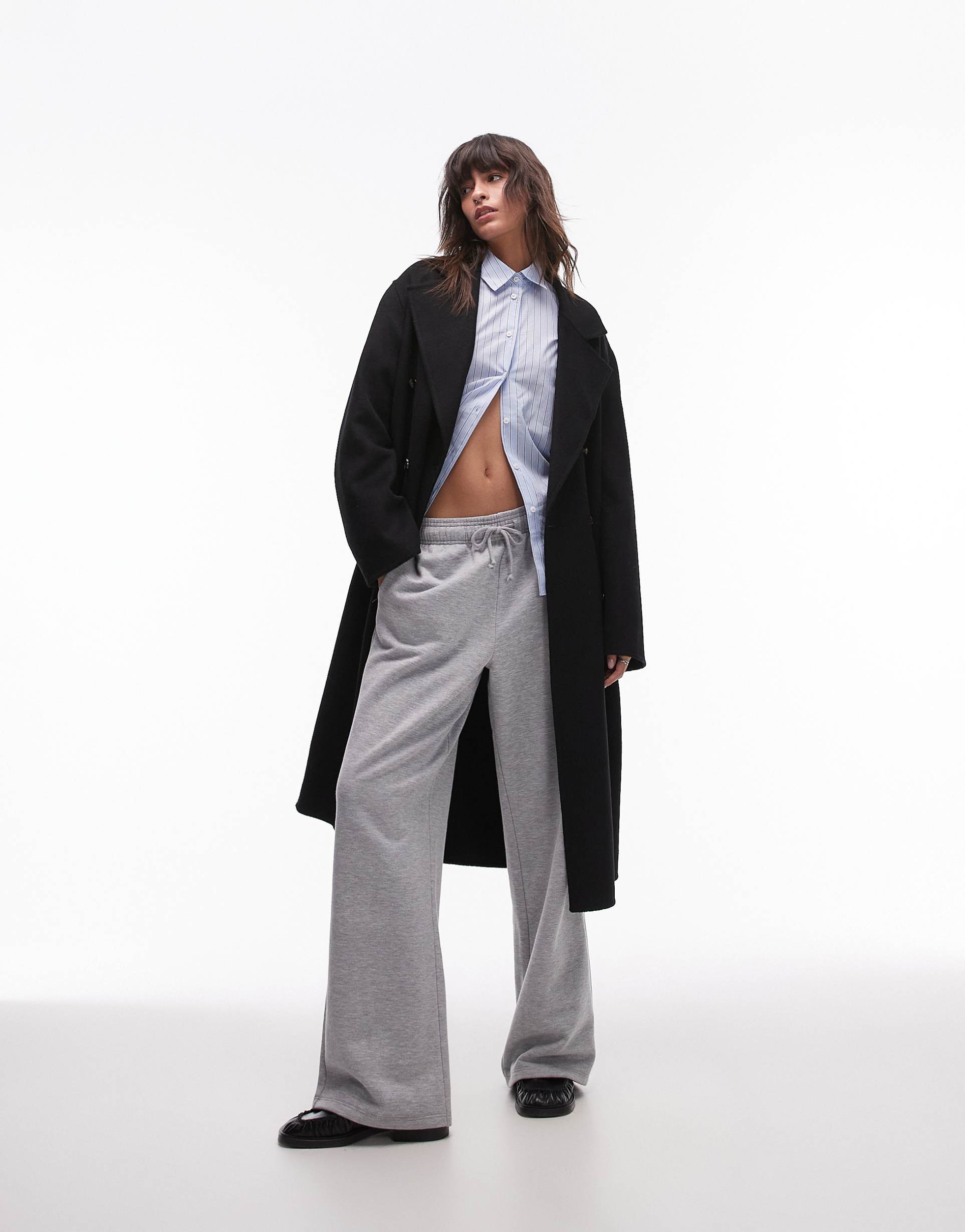 mango double breasted maxi coat in black