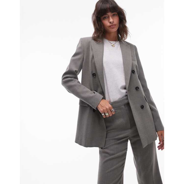 Mango double breasted oversized blazer co-ord in light grey | ASOS