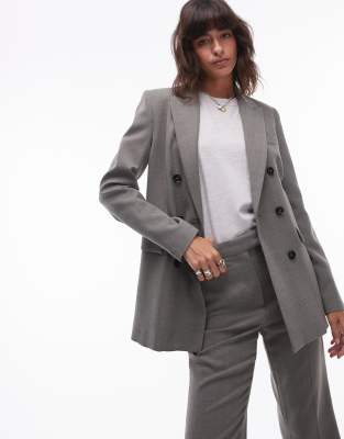 MANGO DOUBLE BREASTED OVERSIZED BLAZER IN LIGHT GRAY - PART OF A SET