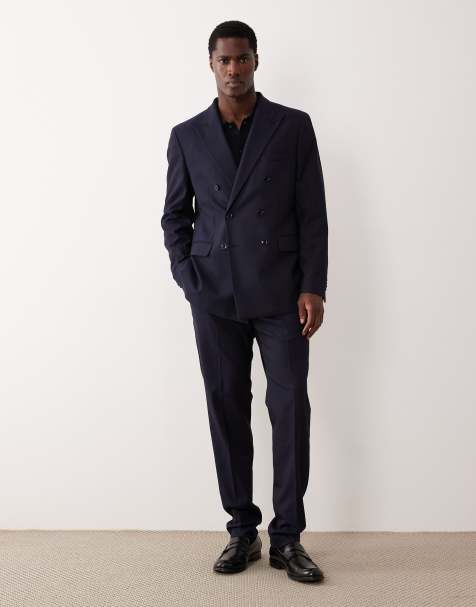 Mango double breasted slim fit tailored blazer and Mango slim fit tailored trouser co-ord in navy - view 1