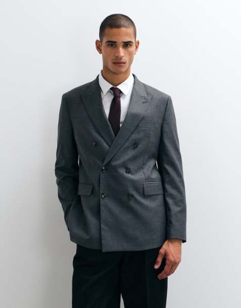 Mango double breasted suit blazer set in gray - view 1