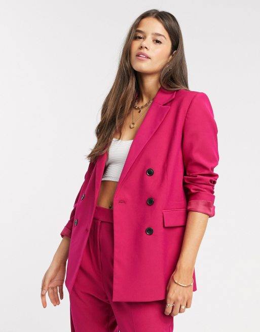 Mango double breasted tailored blazer two piece in bright pink ASOS