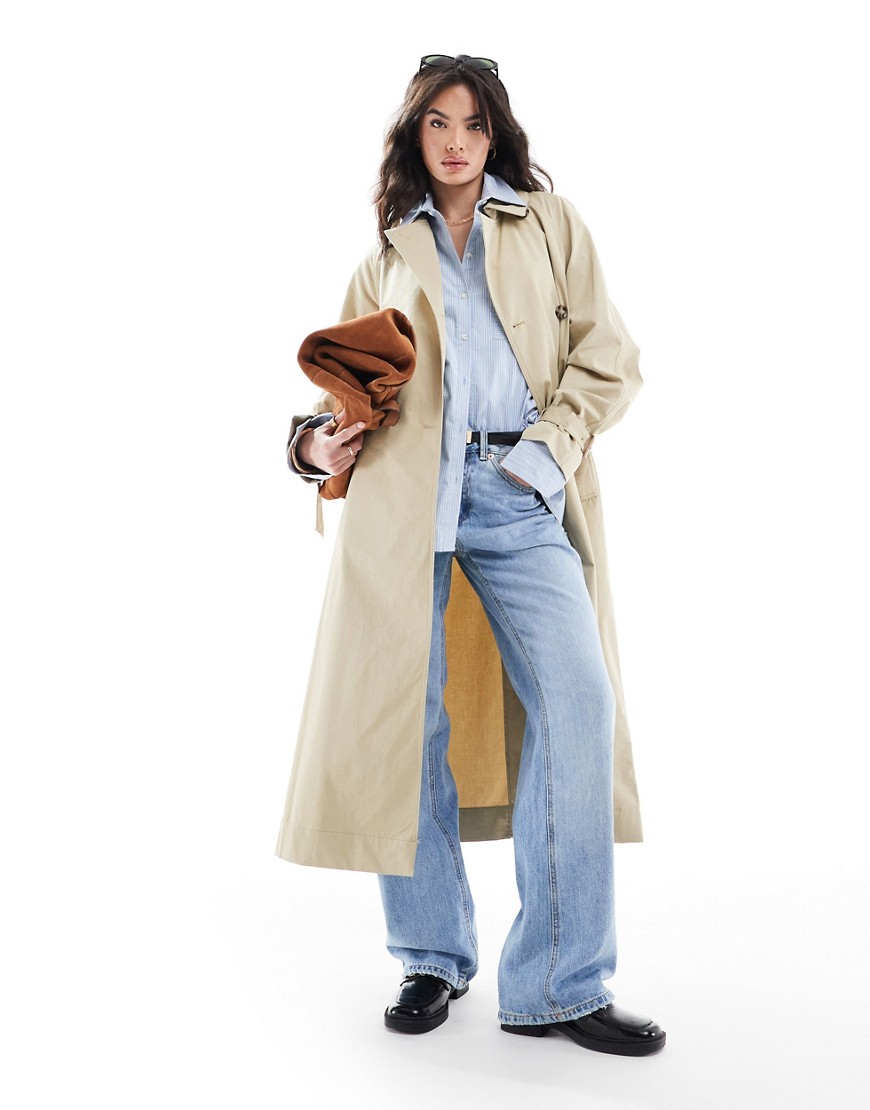 Mango double breasted trench coat in light beige-Neutral