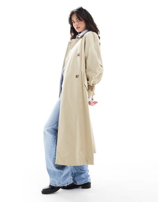 Mango double breasted trench coat in light beige ASOS