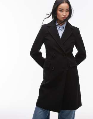 double breasted wool coat in black