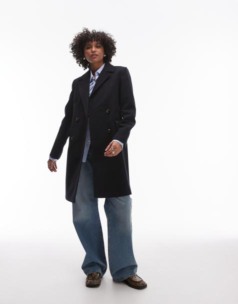 Mango double breasted wool coat in navy - view 1