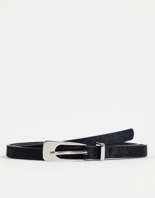 Mango – Double Bucket – Schmaler Ledergürtel in Schwarz