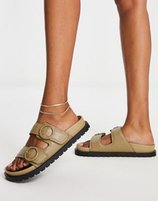  double buckle grandad sandals in khaki