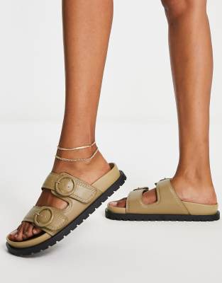 Mango double buckle grandad sandals in khaki