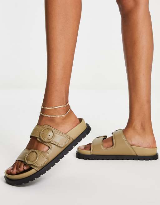 Mango double buckle grandad sandals in khaki ASOS