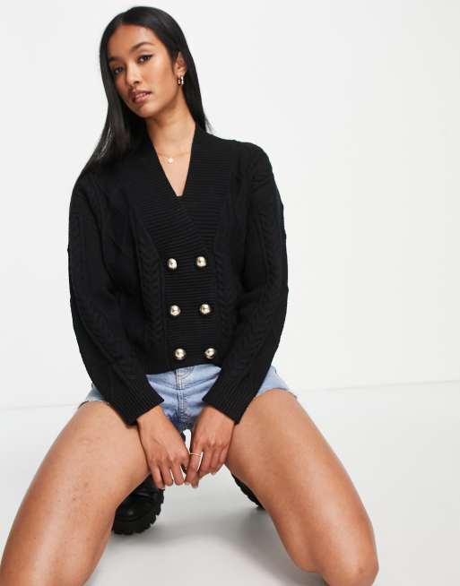 Double-Faced Single Button Cardigan in Black