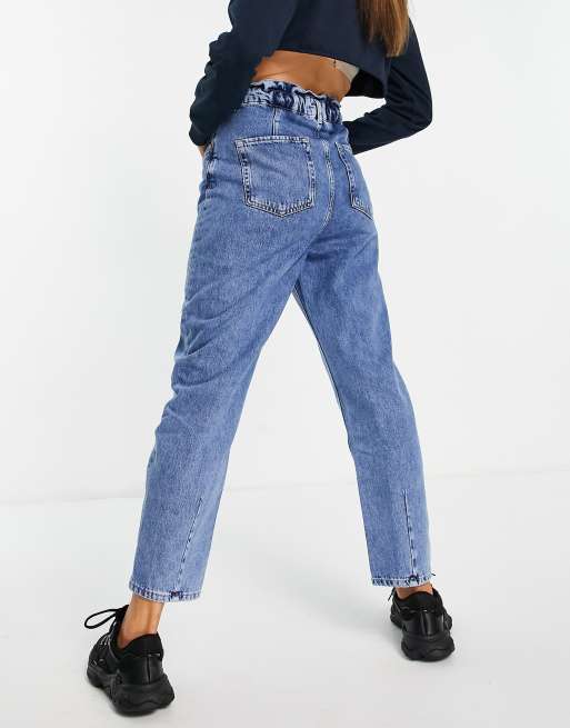 Mango double button elasticated waist mom jean in blue, 2 of 4