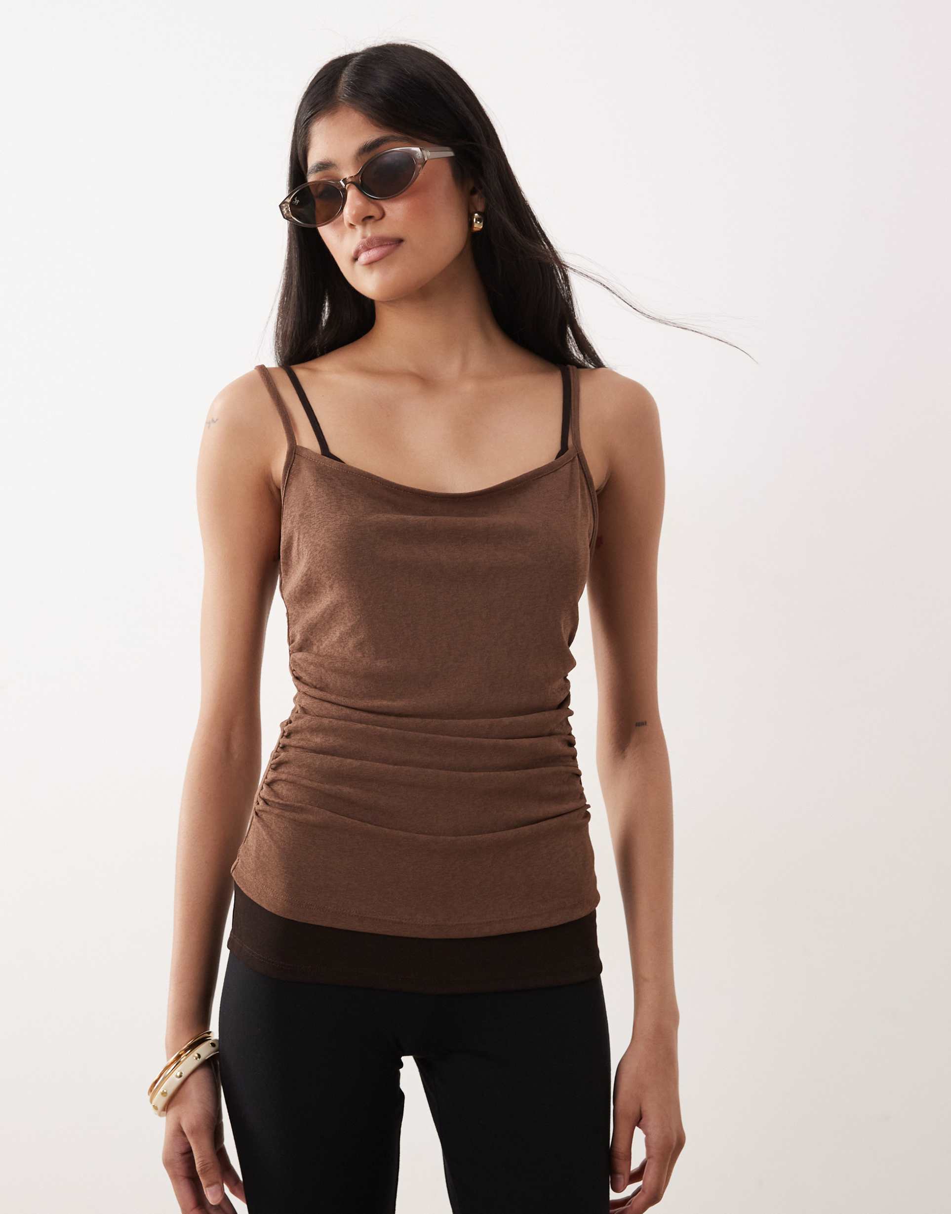mango double layer tank top in brown