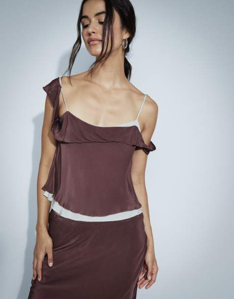 Mango double layer top in brown and blue - part of a set - view 1