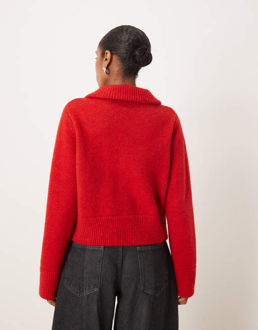 Mango double zip knit cardigan in red