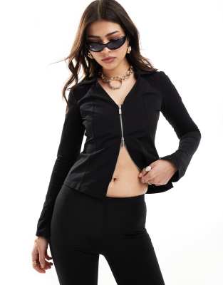 Mango Double Zipper Cardigan In Black - Part Of A Set