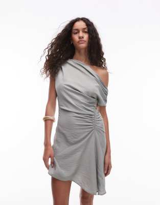 Mango Drape Front Mini Dress In Green