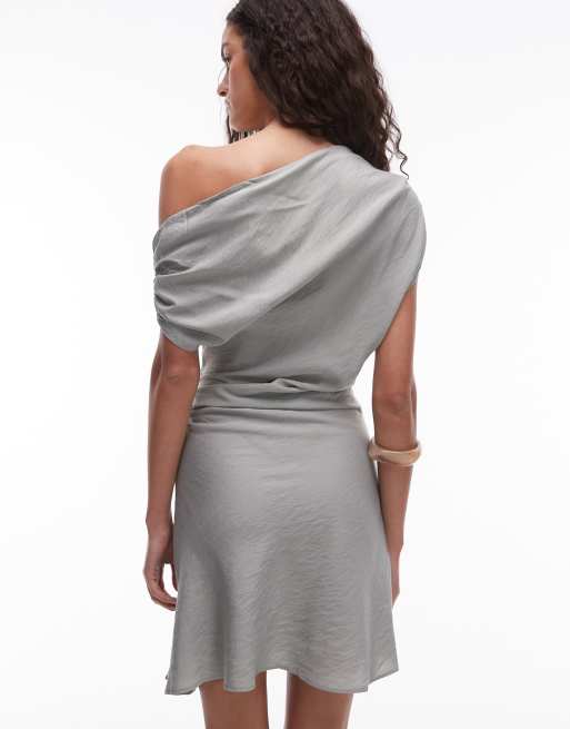 Mango drape front mini dress in sage green | ASOS