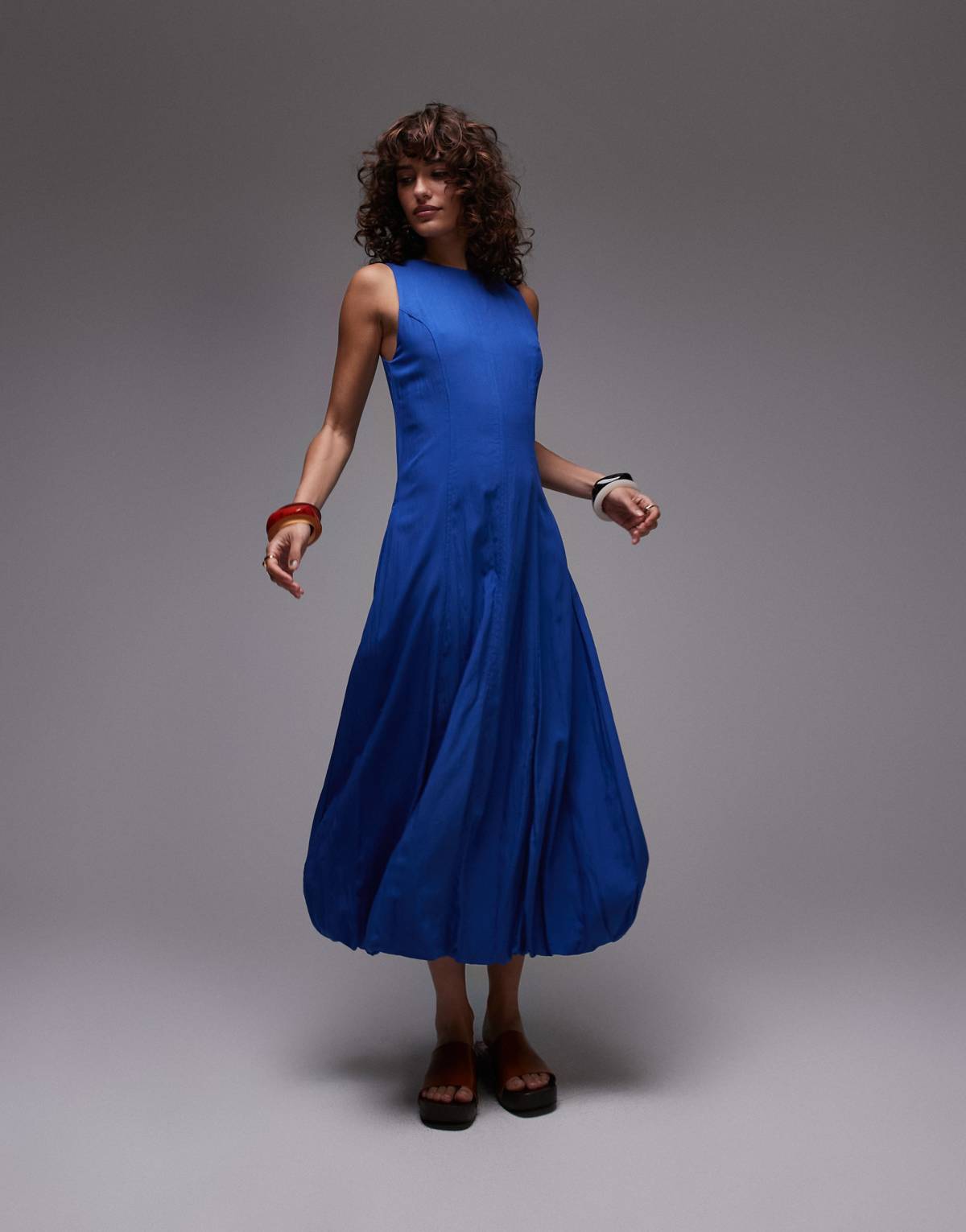 Mango drape hem midi dress in blue