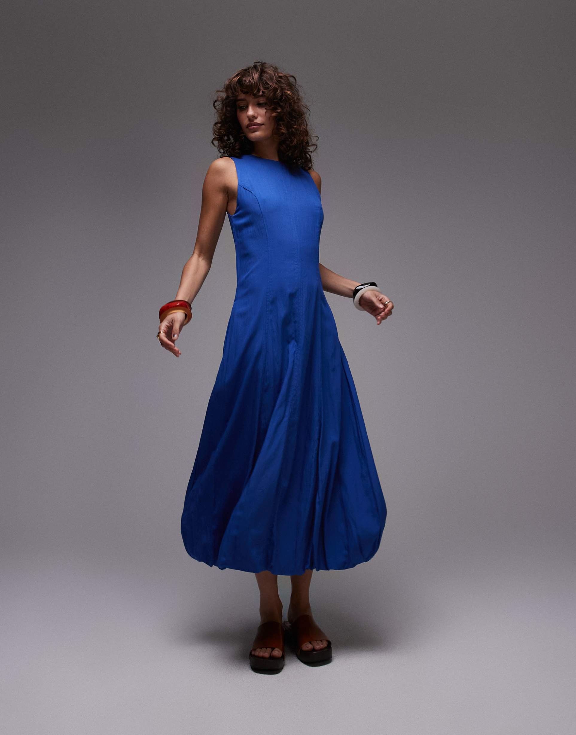 mango drape hem midi dress in blue