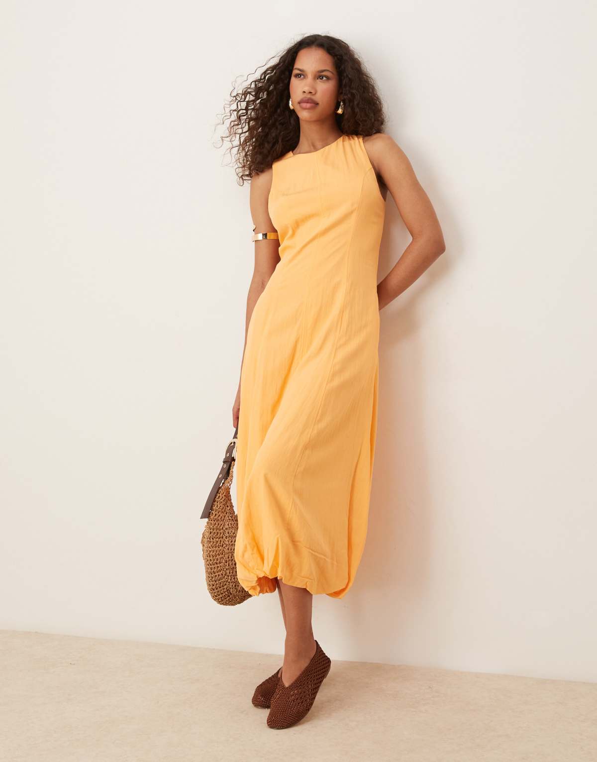 Mango drape hem midi dress in papaya