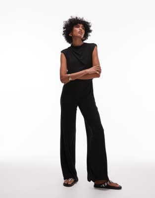 Mango Drape Neck Detail Sleeveless Jumpsuit In Black