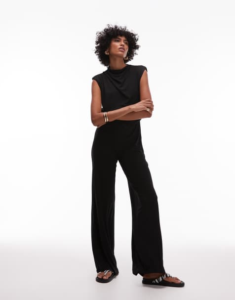 Mango drape neck detail sleeveless jumpsuit in black - view 1