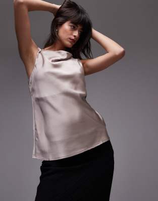 Mango Drape Neck Silk Top In White