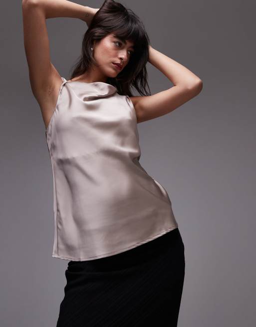 Mango drape neck silk top in white