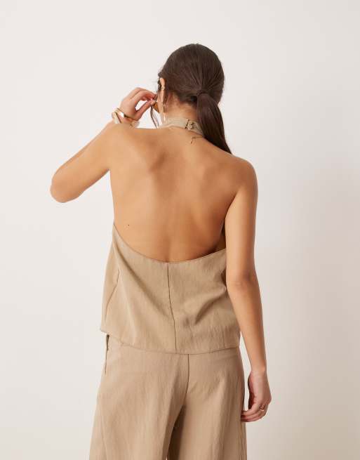 Mango - Blouse d'ensemble drapée dos nu - Beige