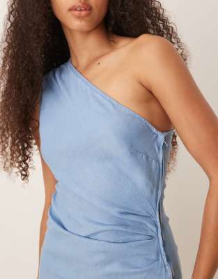 Mango Draped One Shoulder Denim Look Midaxi Dress With Side Slit