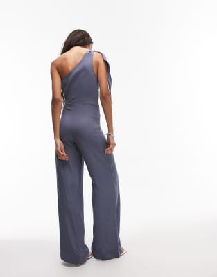 Mango Draped One Shoulder Jumpsuit In Black