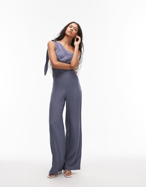 Mango draped one shoulder jumpsuit in grey - view 1