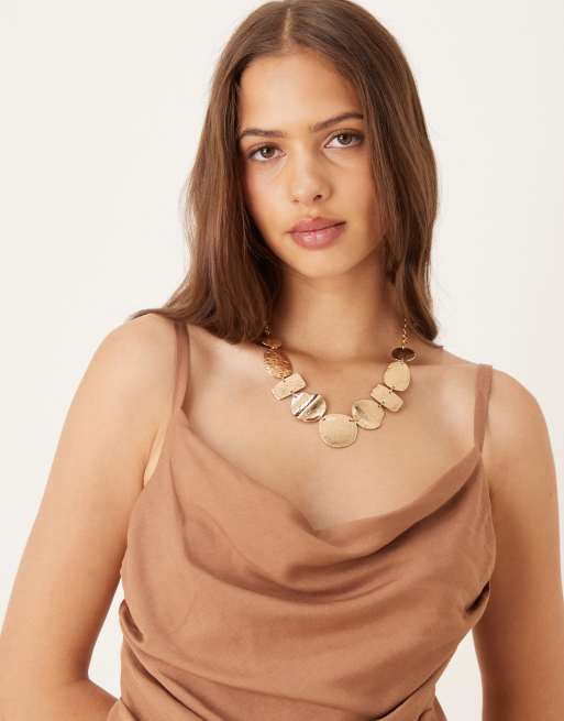 Mango draped ruched bodice jumpsuit with wide leg in rustic brown