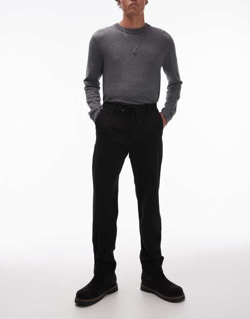 Mango drawstring adjustable waist slim fit pants in black