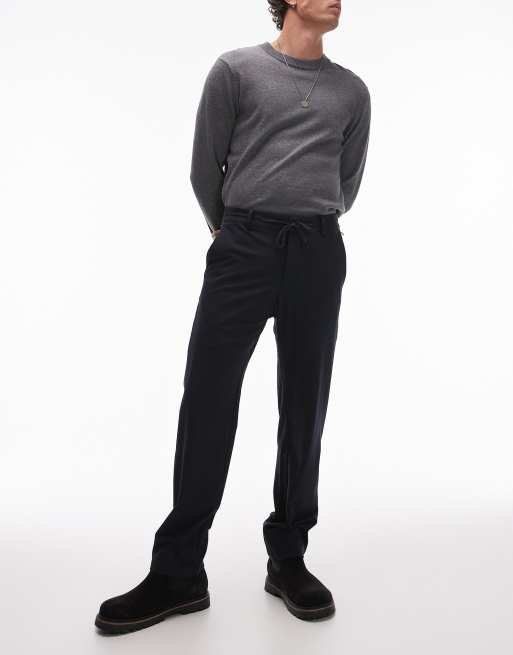 Mango drawstring adjustable waist slim fit pants in navy