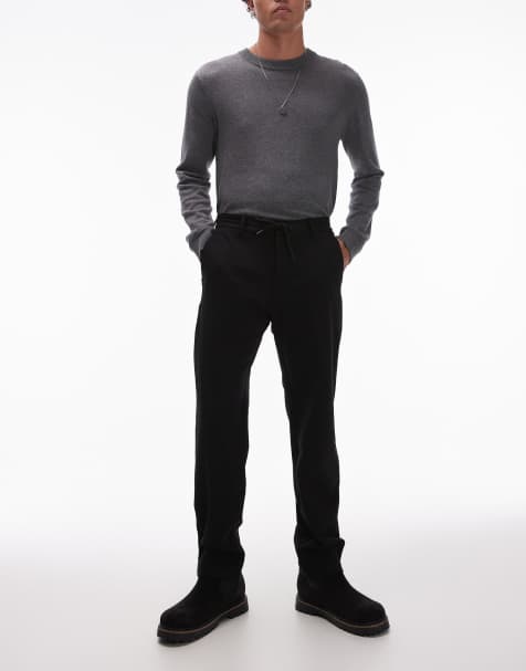 Mango drawstring adjustable waist slim fit trouser in black - view 1