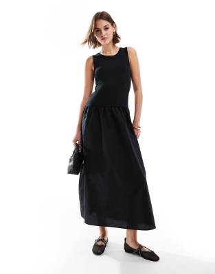 drop waist midi dress in black